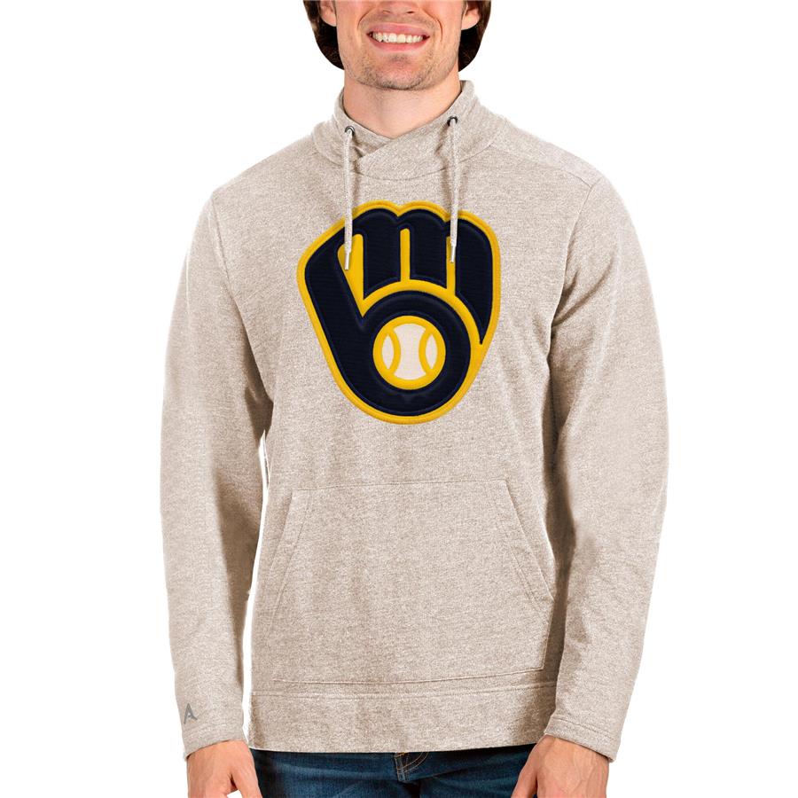Milwaukee Brewers Antigua Reward Pullover Sweatshirt - Oatmeal