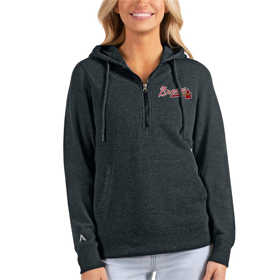 Atlanta Braves Antigua Women's Action Half-Zip Pullover Hoodie - Heathered Charcoal