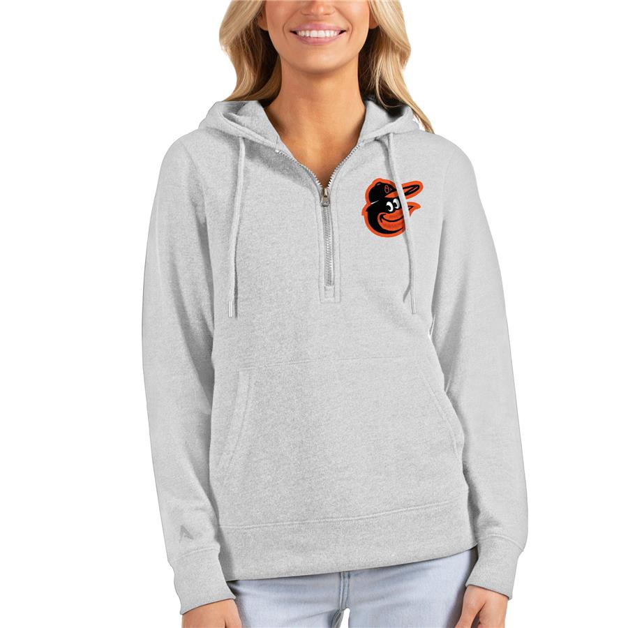 Baltimore Orioles Antigua Women's Action Half-Zip Pullover Hoodie - Heathered Gray