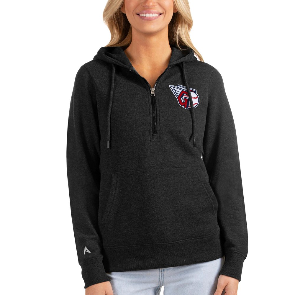 Cleveland Guardians Antigua Women's Action Half-Zip Pullover Hoodie - Heathered Black