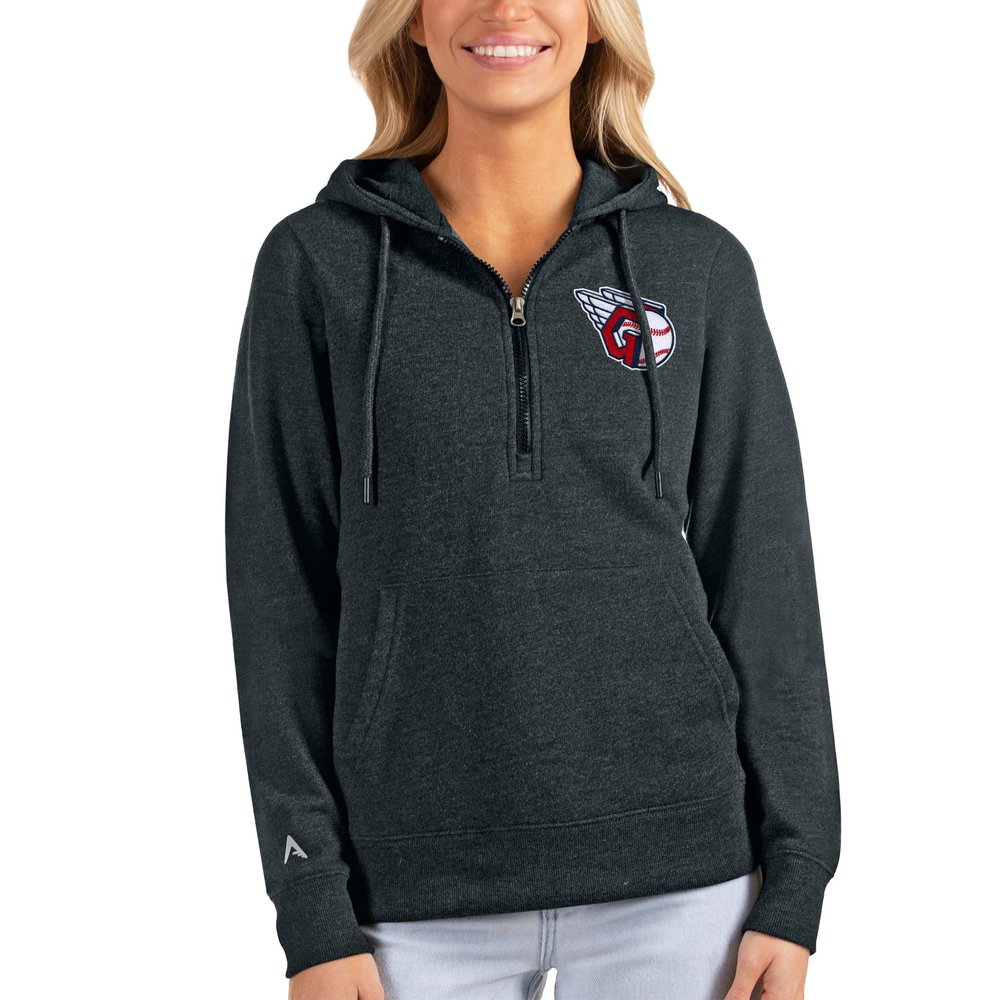 Cleveland Guardians Antigua Women's Action Half-Zip Pullover Hoodie - Heathered Charcoal