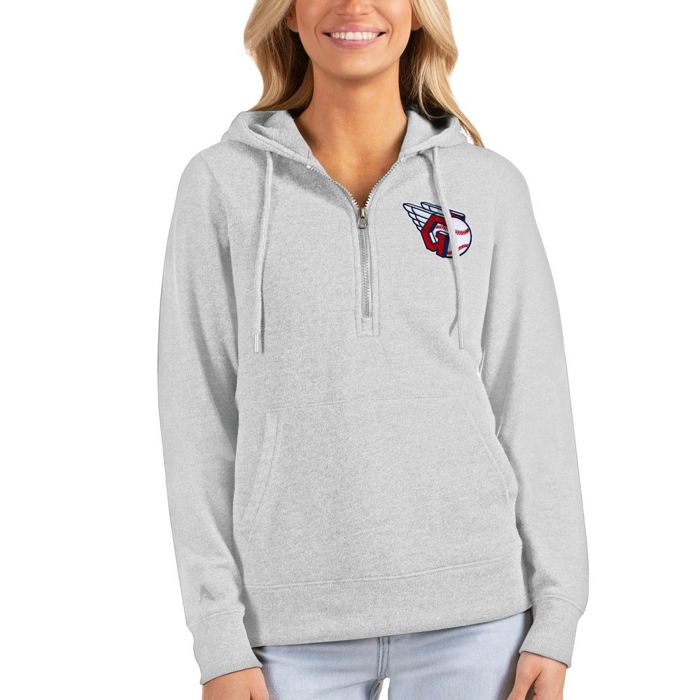 Cleveland Guardians Antigua Women's Action Half-Zip Pullover Hoodie - Heathered Gray
