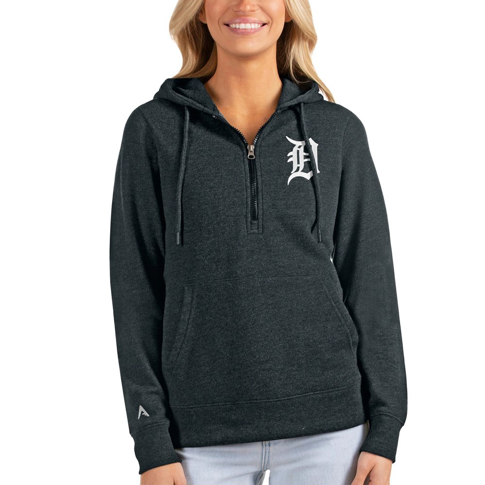 Detroit Tigers Antigua Women's Action Half-Zip Pullover Hoodie - Heathered Charcoal