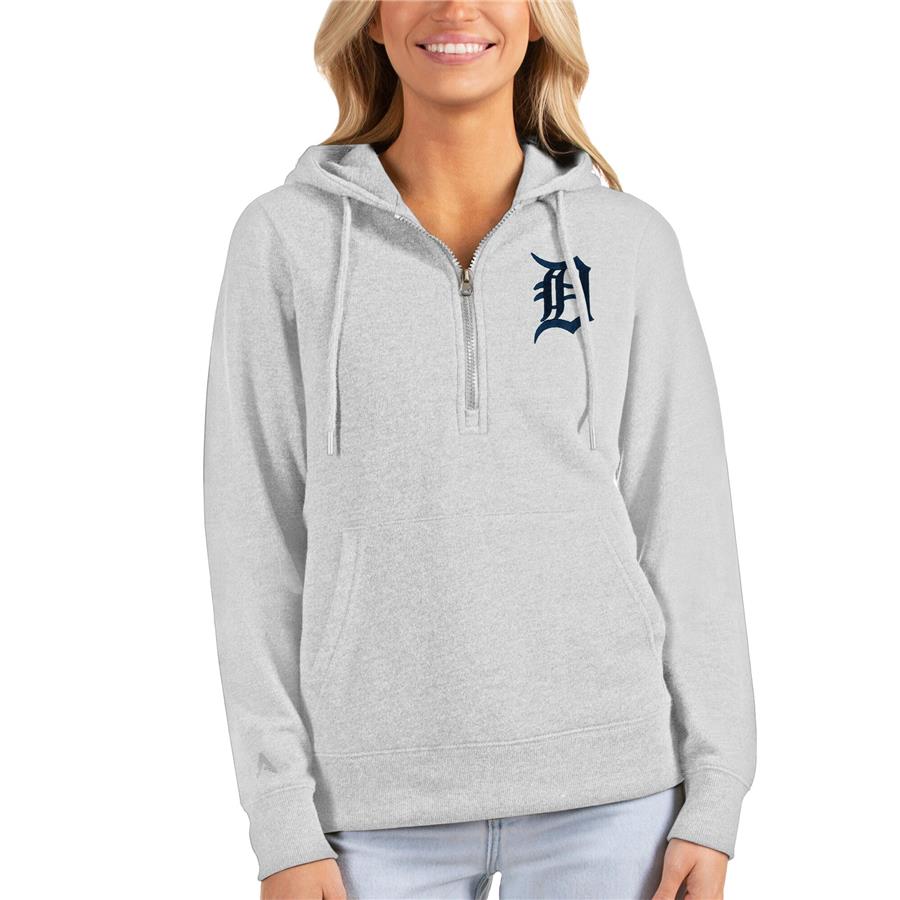 Detroit Tigers Antigua Women's Action Half-Zip Pullover Hoodie - Heathered Gray