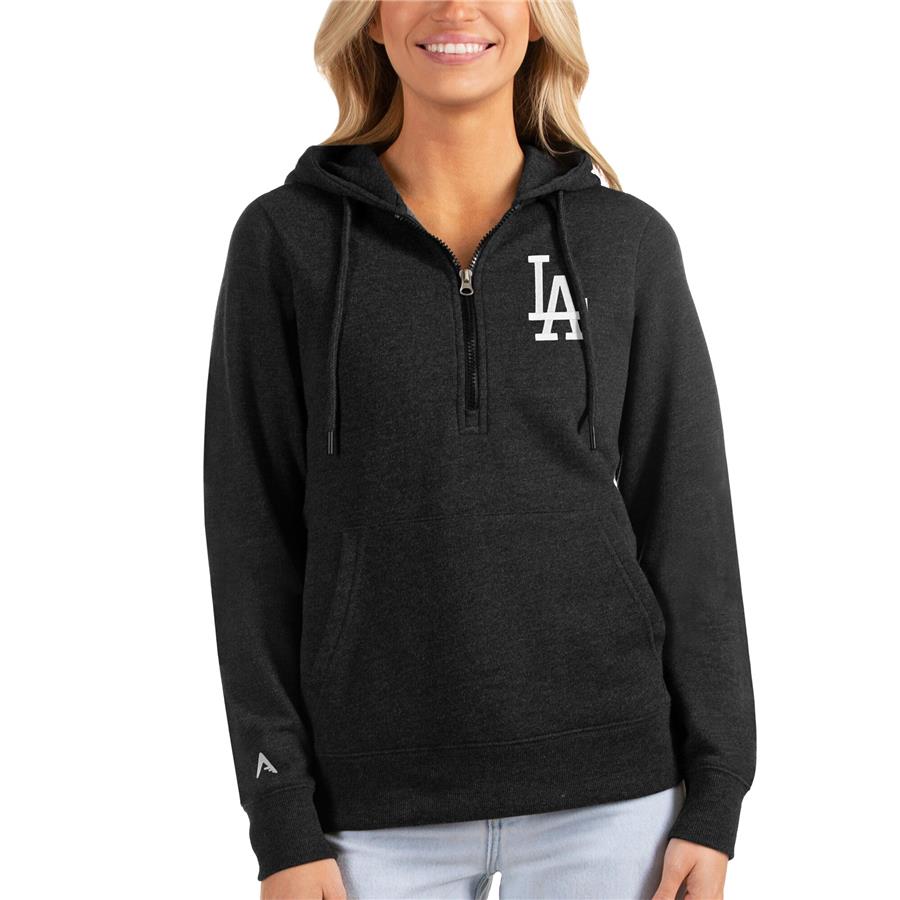 Los Angeles Dodgers Antigua Women's Action Half-Zip Pullover Hoodie - Heathered Black