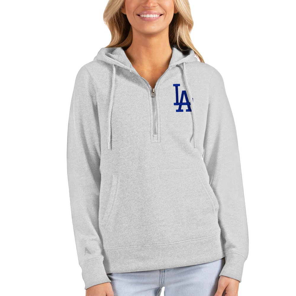 Los Angeles Dodgers Antigua Women's Action Half-Zip Pullover Hoodie - Heathered Gray