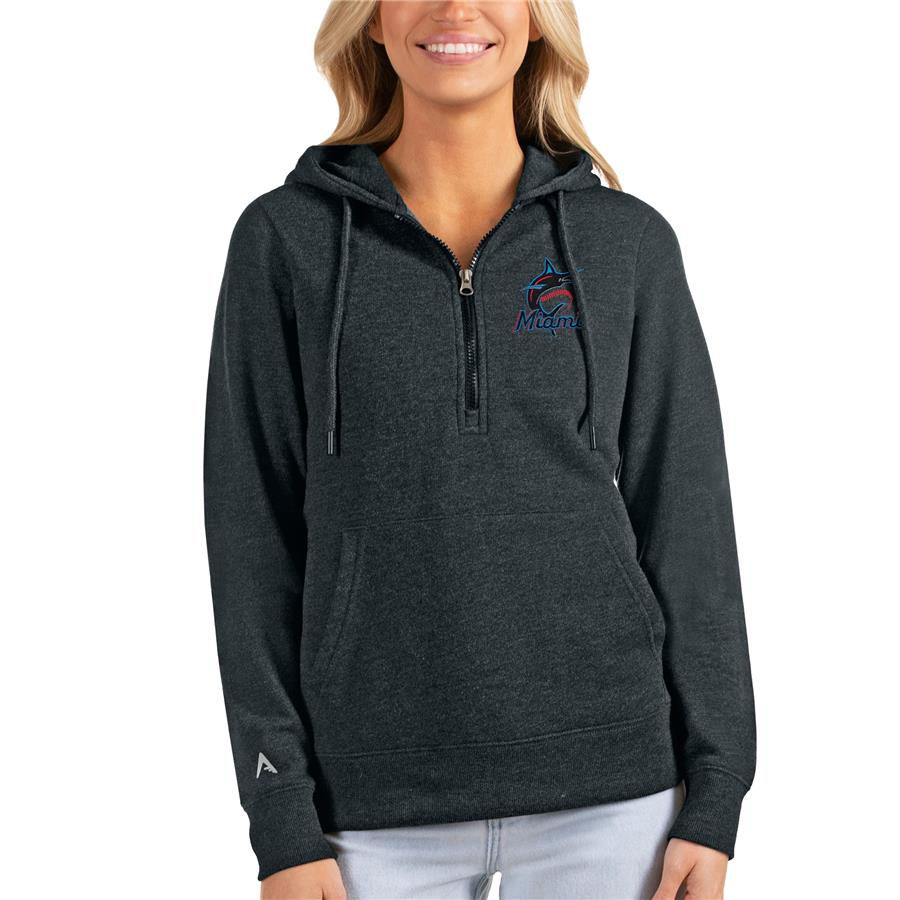 Miami Marlins Antigua Women's Action Half-Zip Pullover Hoodie - Heathered Charcoal