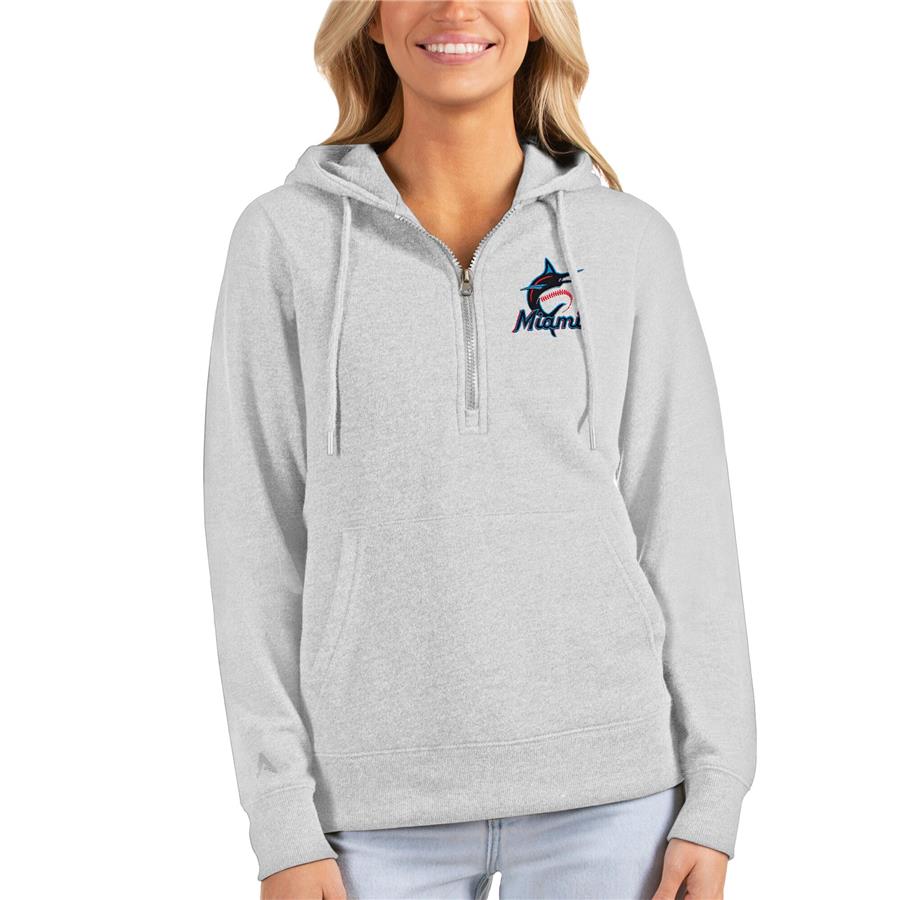 Miami Marlins Antigua Women's Action Half-Zip Pullover Hoodie - Heathered Gray
