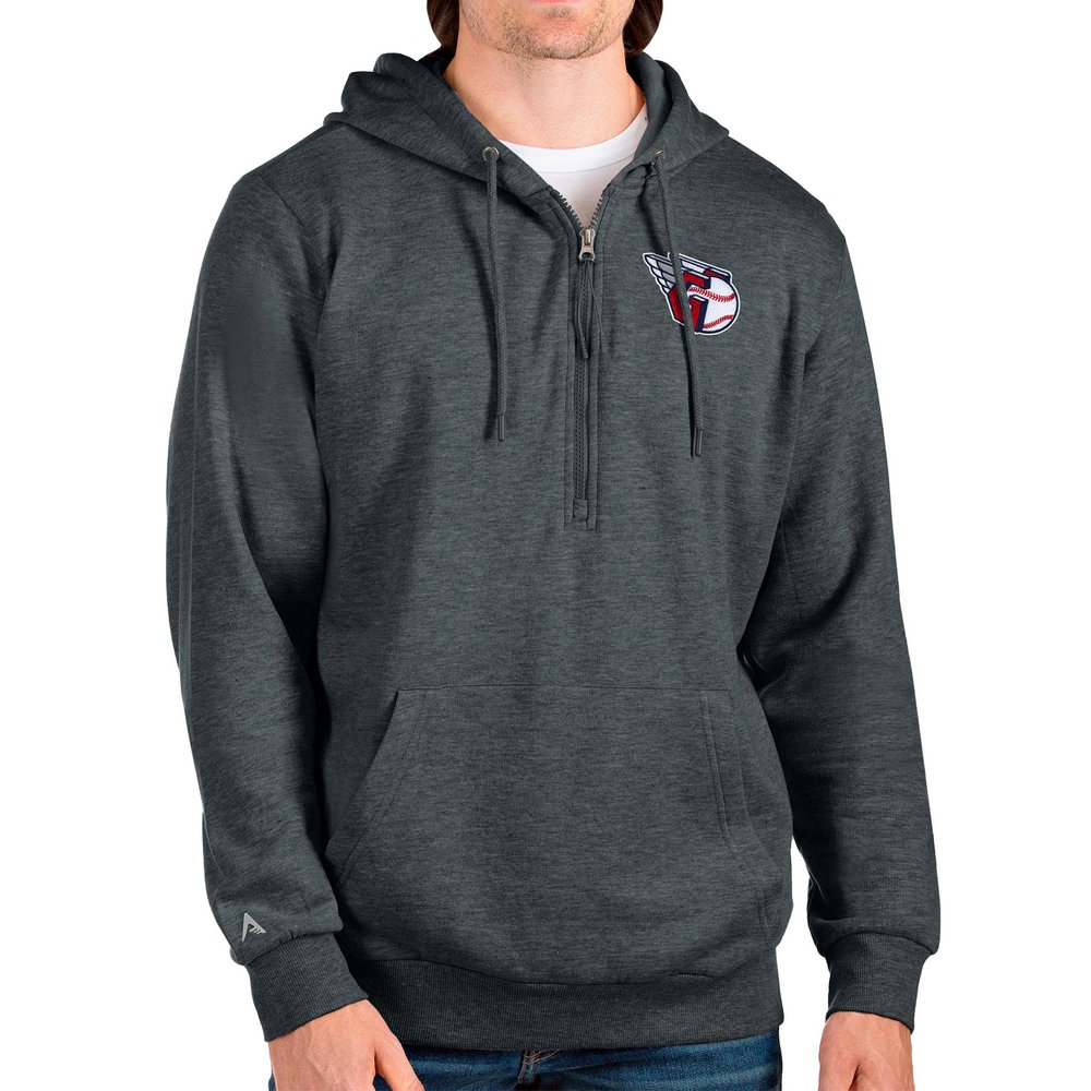 Cleveland Guardians Antigua Action Quarter-Zip Pullover Hoodie - Heathered Charcoal