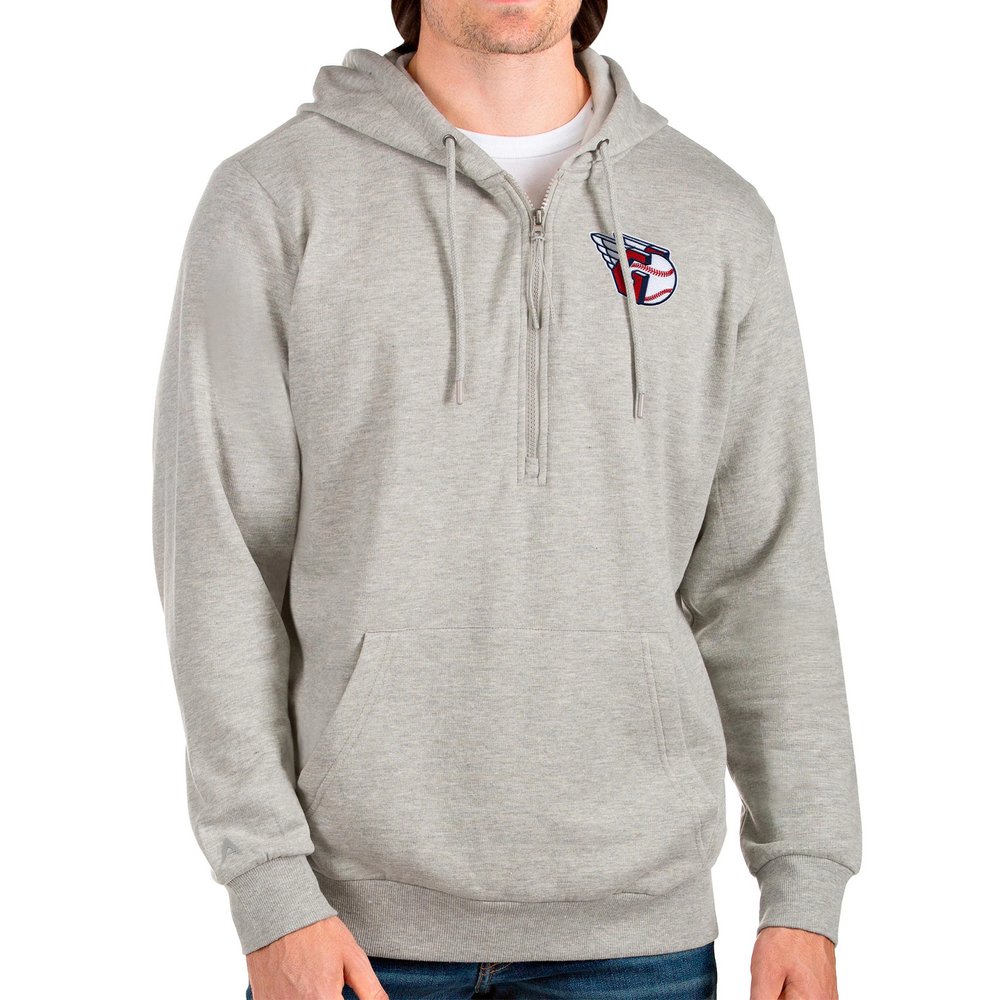 Cleveland Guardians Antigua Action Quarter-Zip Pullover Hoodie - Heathered Gray