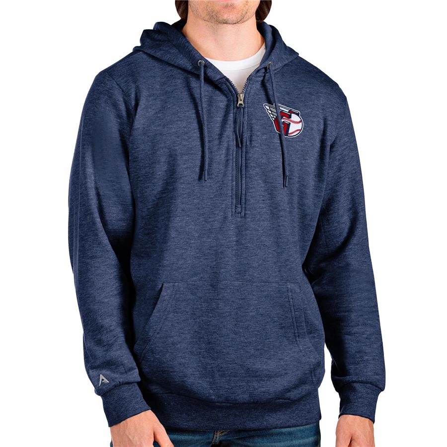 Cleveland Guardians Antigua Action Quarter-Zip Pullover Hoodie - Heathered Navy