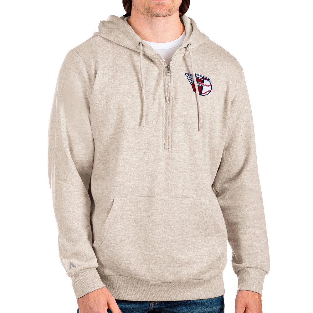 Cleveland Guardians Antigua Action Quarter-Zip Pullover Hoodie - Oatmeal