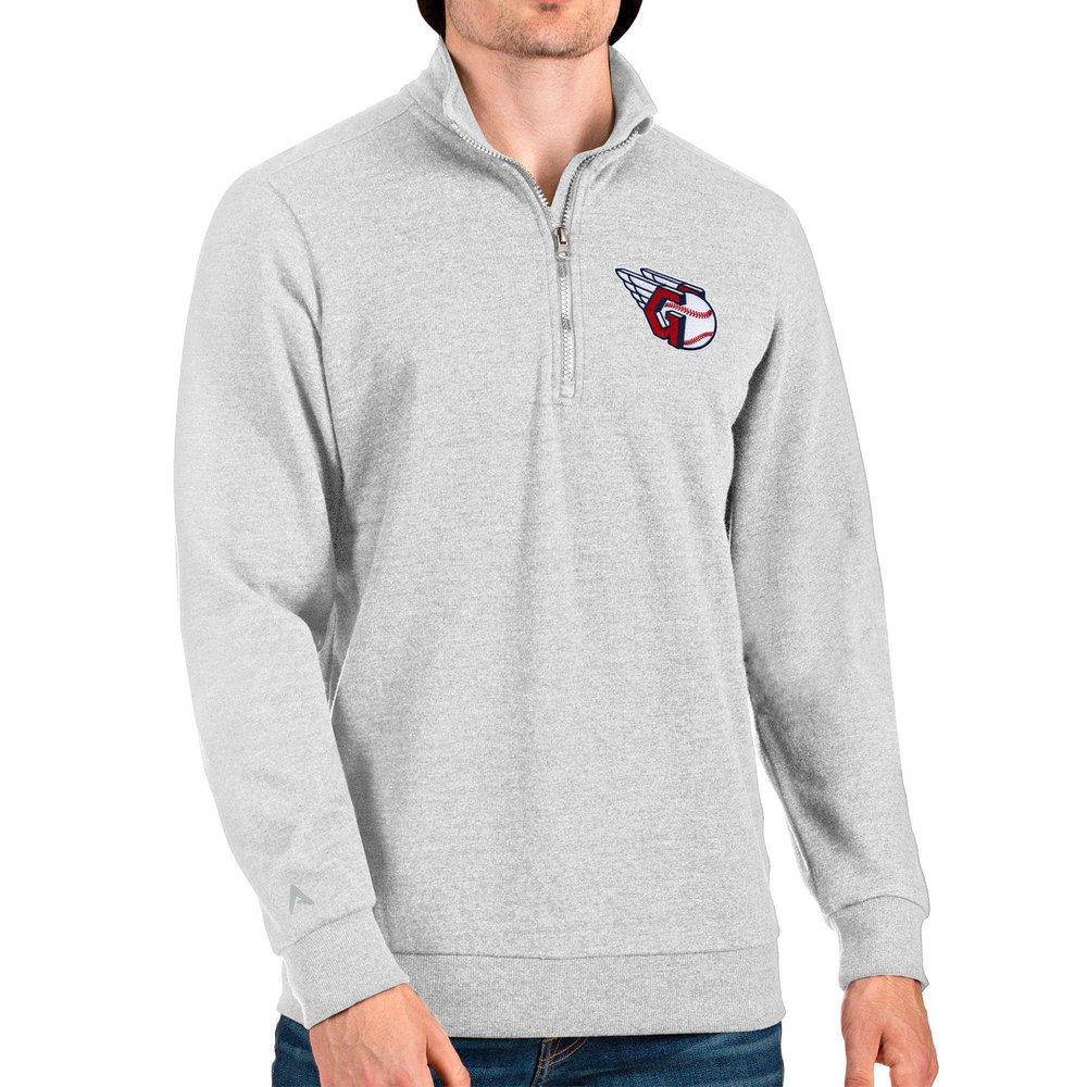 Cleveland Guardians Antigua Action Quarter-Zip Pullover Sweatshirt - Heathered Gray