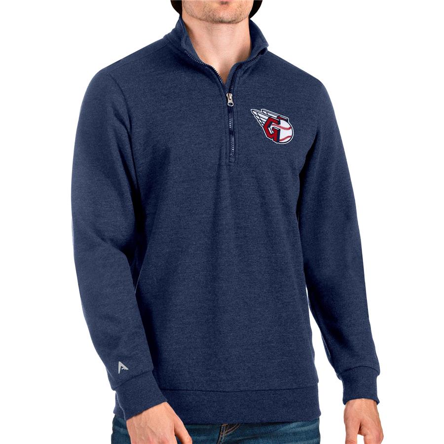 Cleveland Guardians Antigua Action Quarter-Zip Pullover Sweatshirt - Heathered Navy