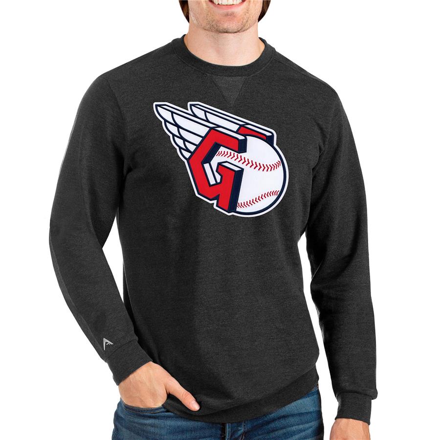 Cleveland Guardians Antigua Team Reward Crewneck Pullover Sweatshirt - Heathered Black