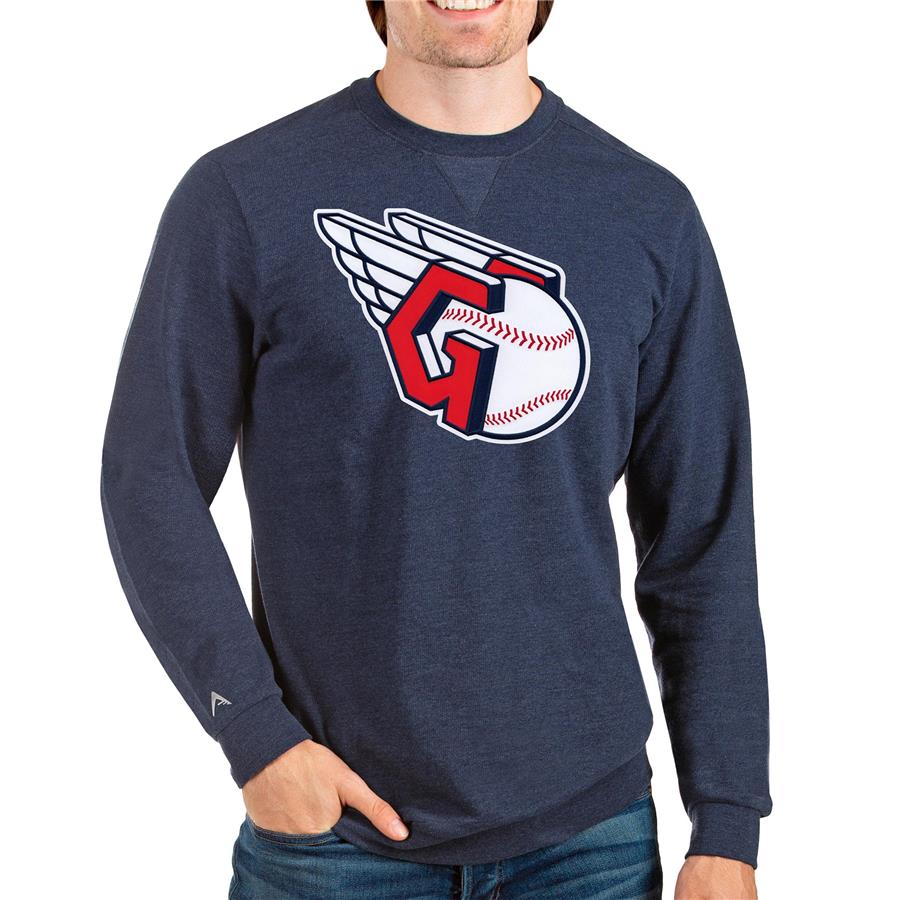 Cleveland Guardians Antigua Team Reward Crewneck Pullover Sweatshirt - Heathered Navy