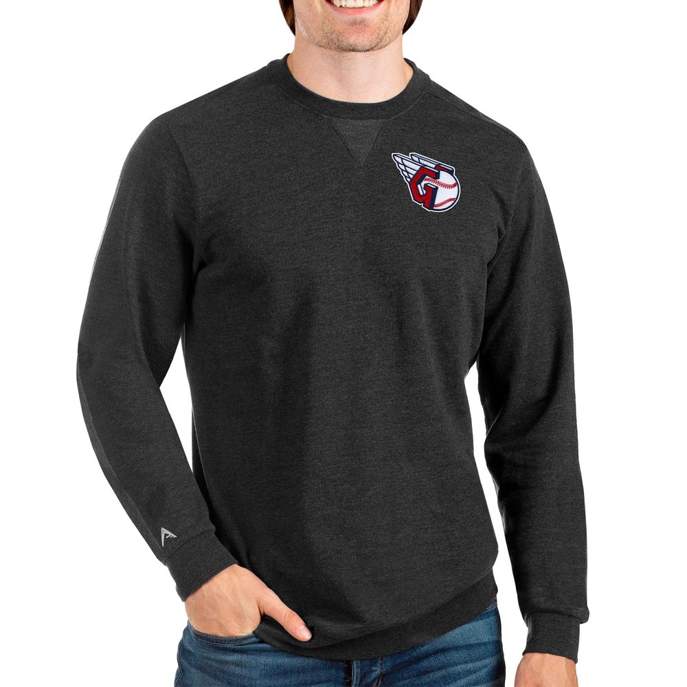 Cleveland Guardians Antigua Reward Crewneck Pullover Sweatshirt - Heathered Black