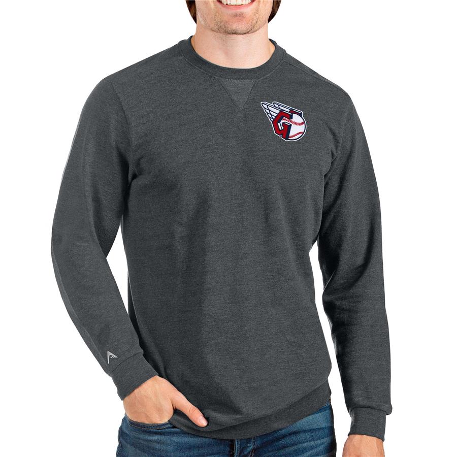 Cleveland Guardians Antigua Reward Crewneck Pullover Sweatshirt - Heathered Charcoal