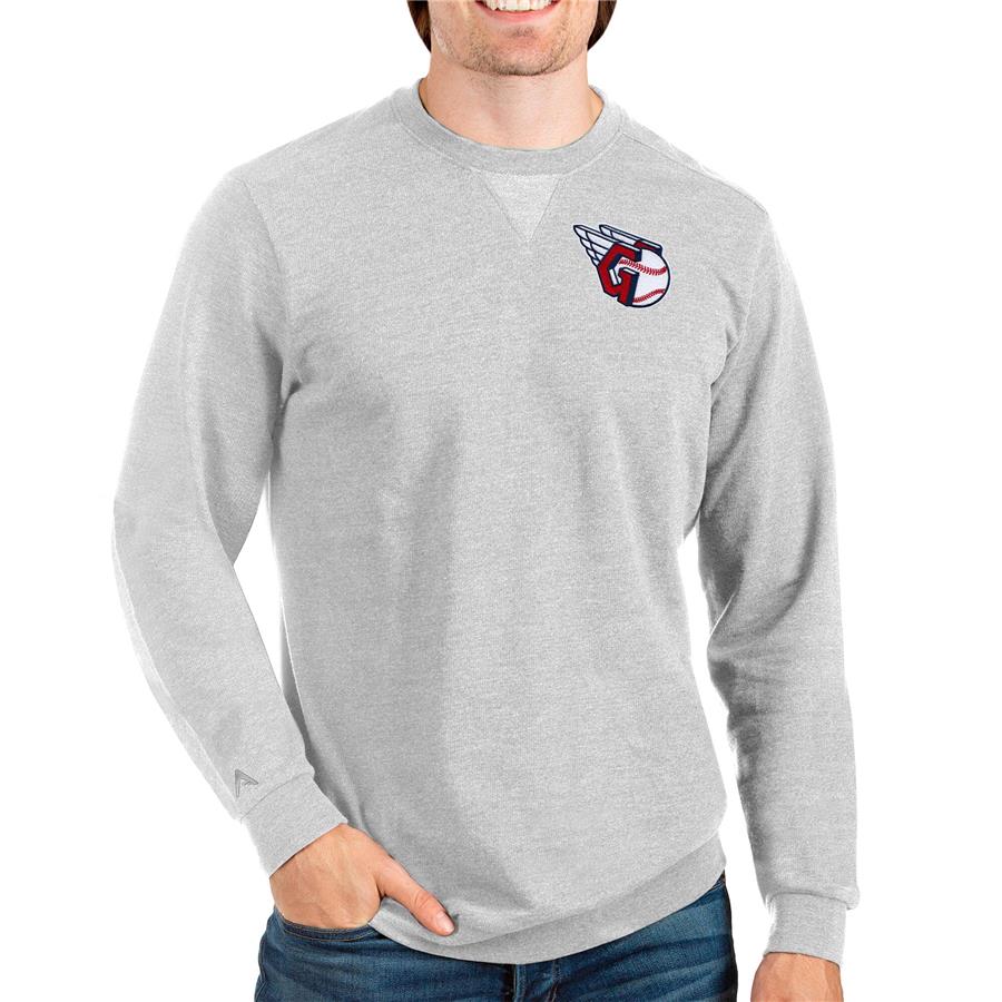 Cleveland Guardians Antigua Reward Crewneck Pullover Sweatshirt - Heathered Gray