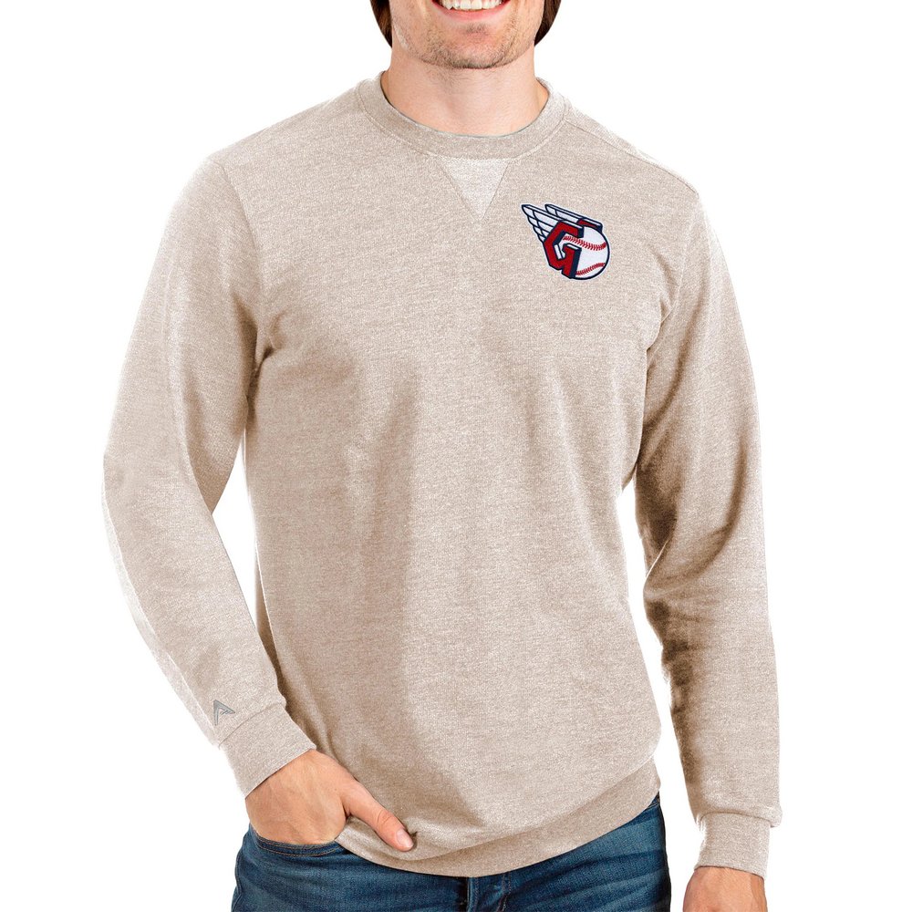 Cleveland Guardians Antigua Reward Crewneck Pullover Sweatshirt - Oatmeal
