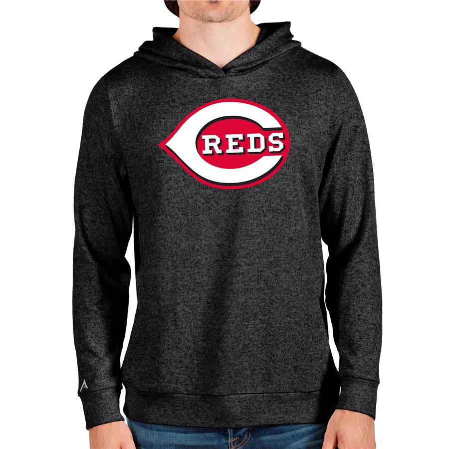 Cincinnati Reds Antigua Team Logo Absolute Pullover Hoodie - Heathered Black