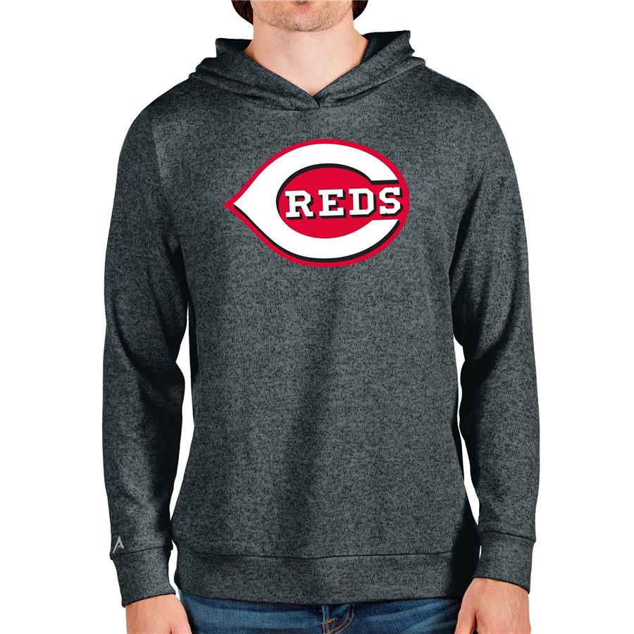 Cincinnati Reds Antigua Team Logo Absolute Pullover Hoodie - Heathered Charcoal