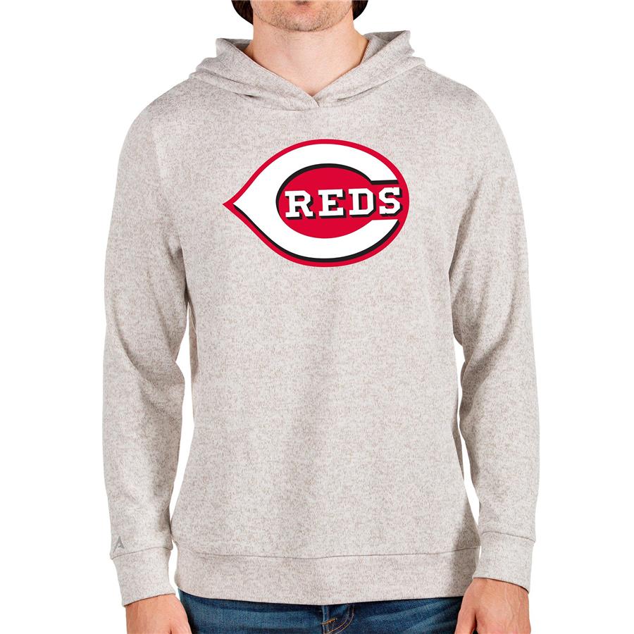 Cincinnati Reds Antigua Team Logo Absolute Pullover Hoodie - Oatmeal