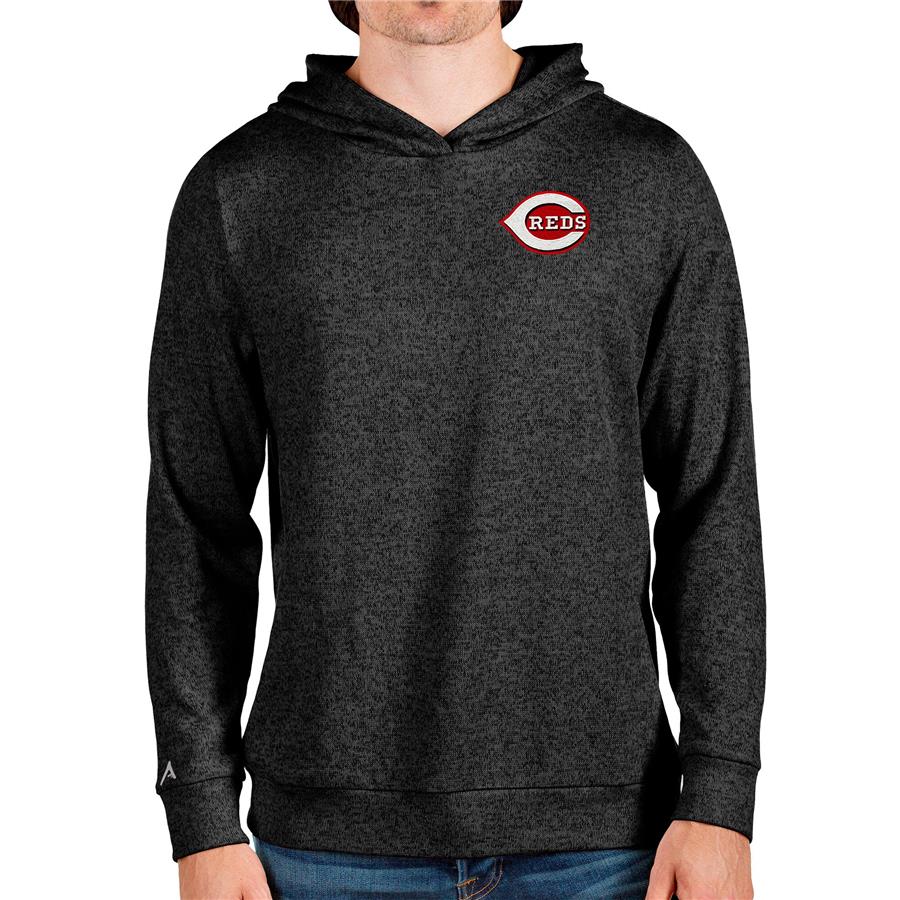 Cincinnati Reds Antigua Absolute Pullover Hoodie - Heathered Black