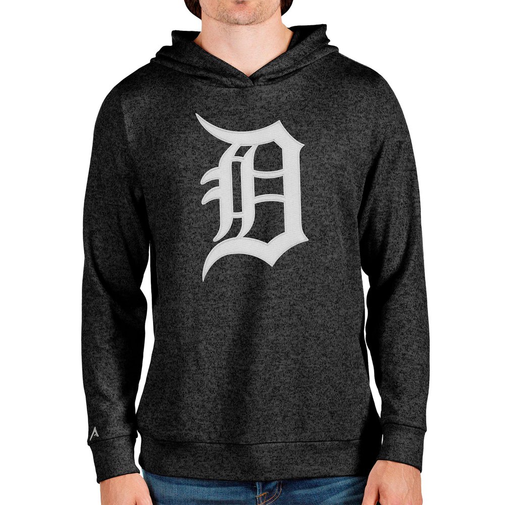 Detroit Tigers Antigua Team Logo Absolute Pullover Hoodie - Heathered Black