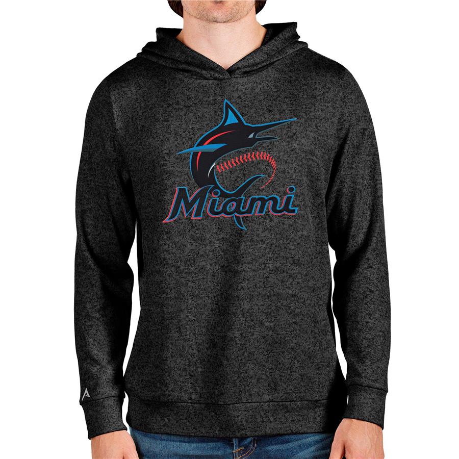 Miami Marlins Antigua Team Logo Absolute Pullover Hoodie - Heathered Black
