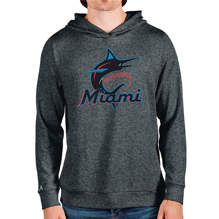 Miami Marlins Antigua Team Logo Absolute Pullover Hoodie - Heathered Charcoal
