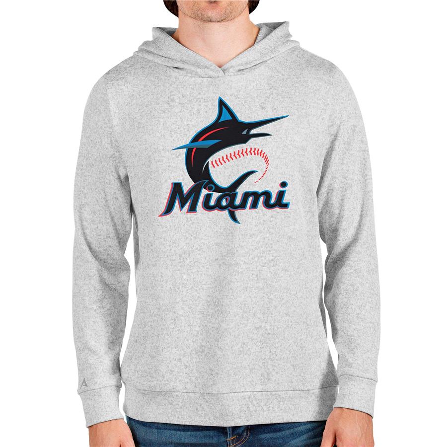 Miami Marlins Antigua Team Logo Absolute Pullover Hoodie - Heathered Gray