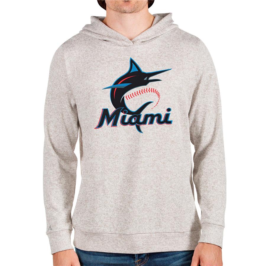 Miami Marlins Antigua Team Logo Absolute Pullover Hoodie - Oatmeal