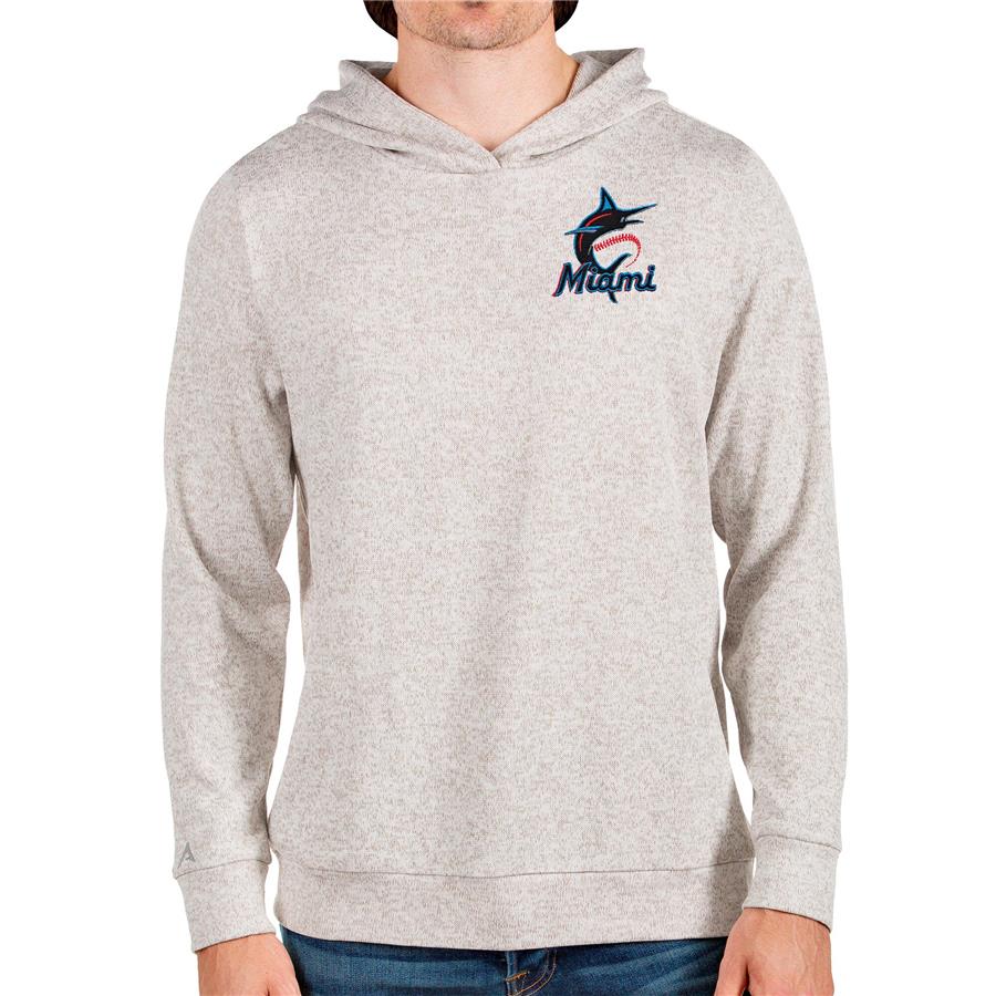 Miami Marlins Antigua Absolute Pullover Hoodie - Oatmeal
