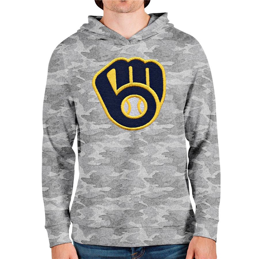 Milwaukee Brewers Antigua Team Logo Absolute Pullover Hoodie - Camo