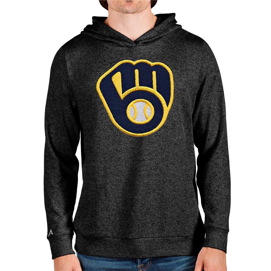 Milwaukee Brewers Antigua Team Logo Absolute Pullover Hoodie - Heathered Black