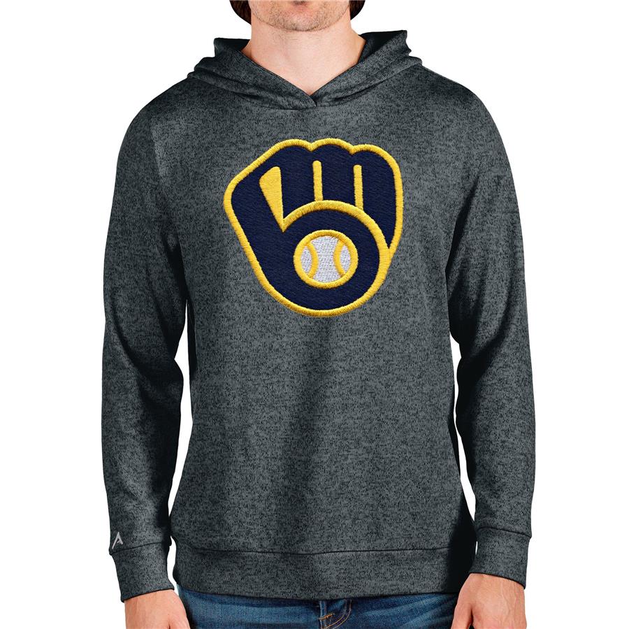 Milwaukee Brewers Antigua Team Logo Absolute Pullover Hoodie - Heathered Charcoal