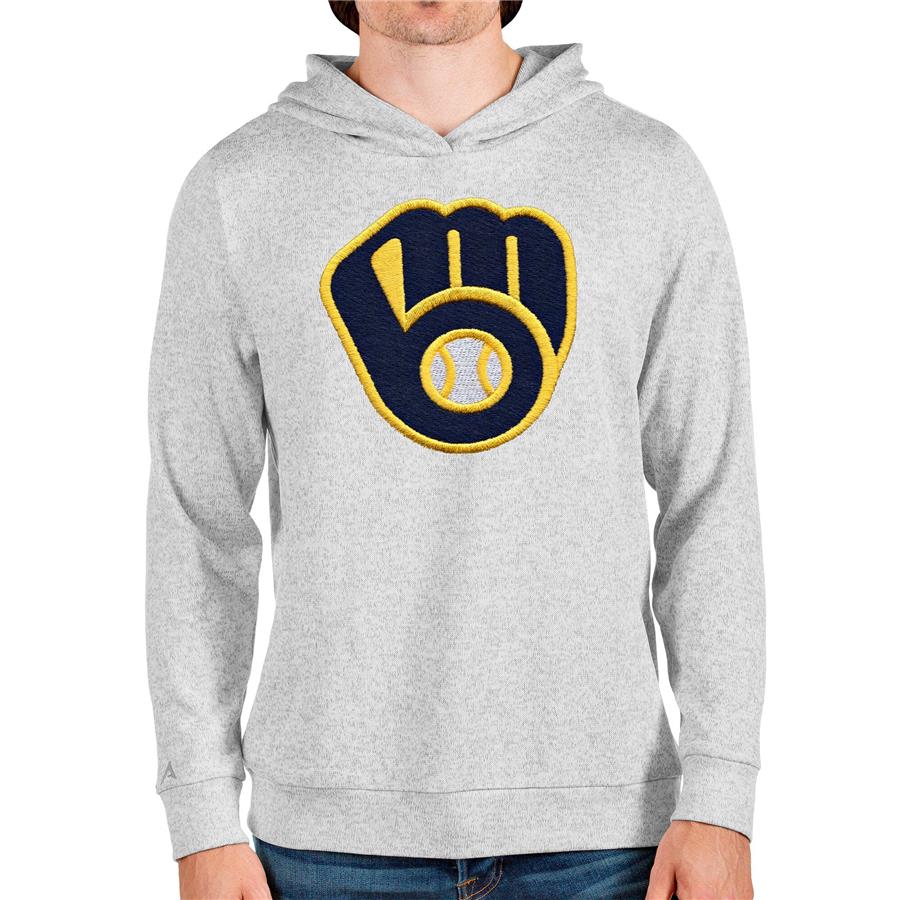 Milwaukee Brewers Antigua Team Logo Absolute Pullover Hoodie - Heathered Gray