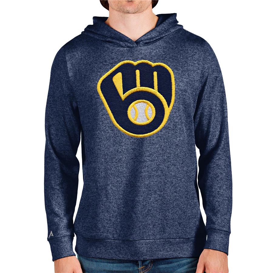 Milwaukee Brewers Antigua Team Logo Absolute Pullover Hoodie - Heathered Navy