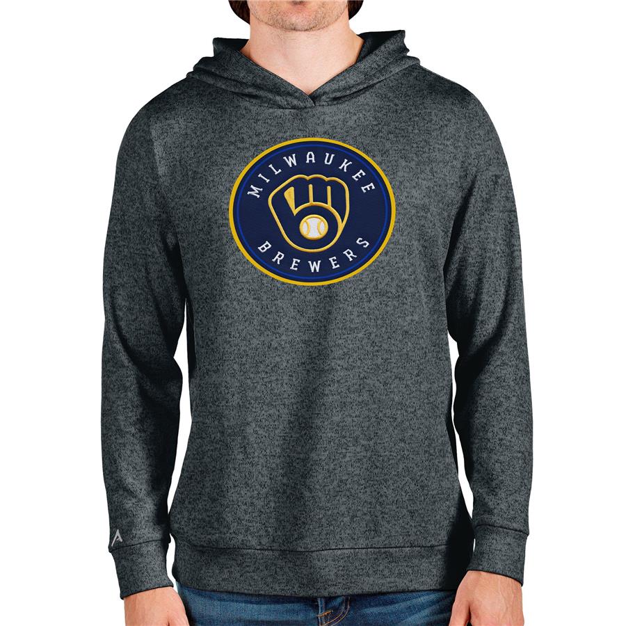 Milwaukee Brewers Antigua Team Logo Absolute Pullover Hoodie - Heathered Charcoal