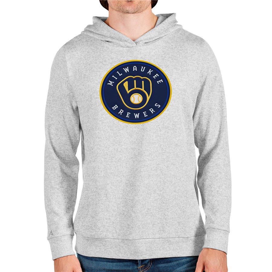 Milwaukee Brewers Antigua Team Logo Absolute Pullover Hoodie - Heathered Gray