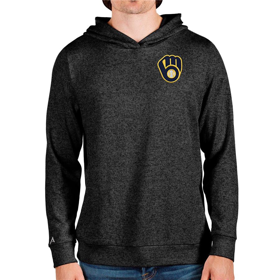 Milwaukee Brewers Antigua Absolute Pullover Hoodie - Heathered Black