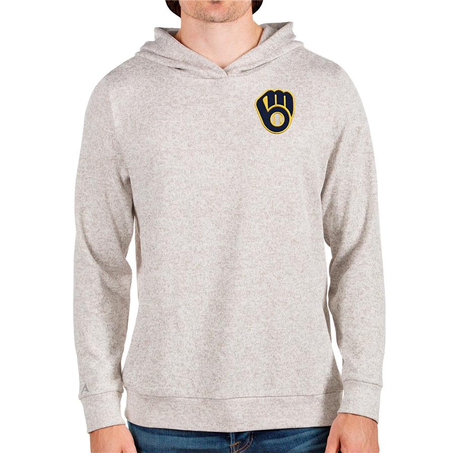 Milwaukee Brewers Antigua Absolute Pullover Hoodie - Oatmeal
