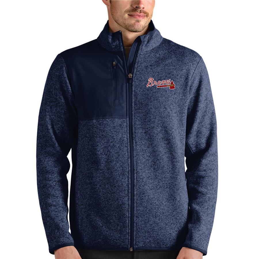 Atlanta Braves Antigua Fortune Full-Zip Jacket - Heathered Navy