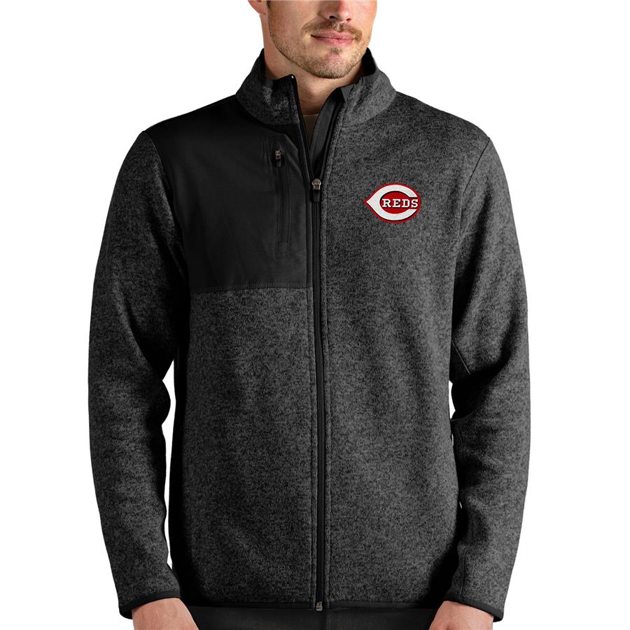 Cincinnati Reds Antigua Fortune Full-Zip Jacket - Heathered Black