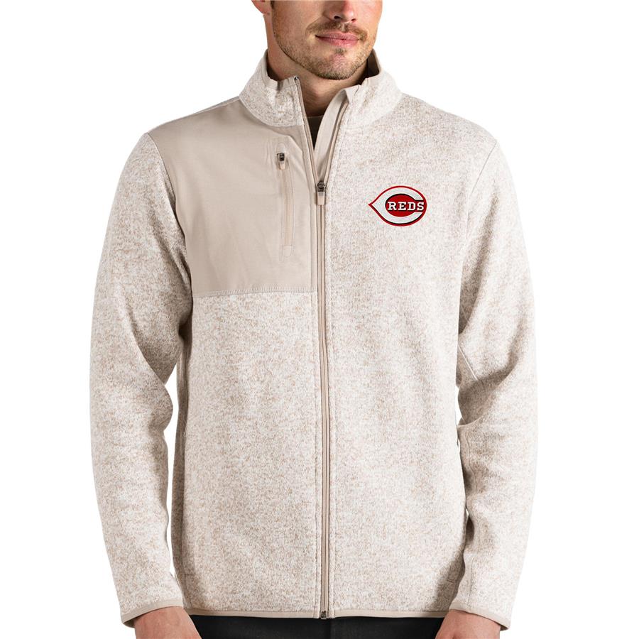 Cincinnati Reds Antigua Fortune Full-Zip Jacket - Oatmeal