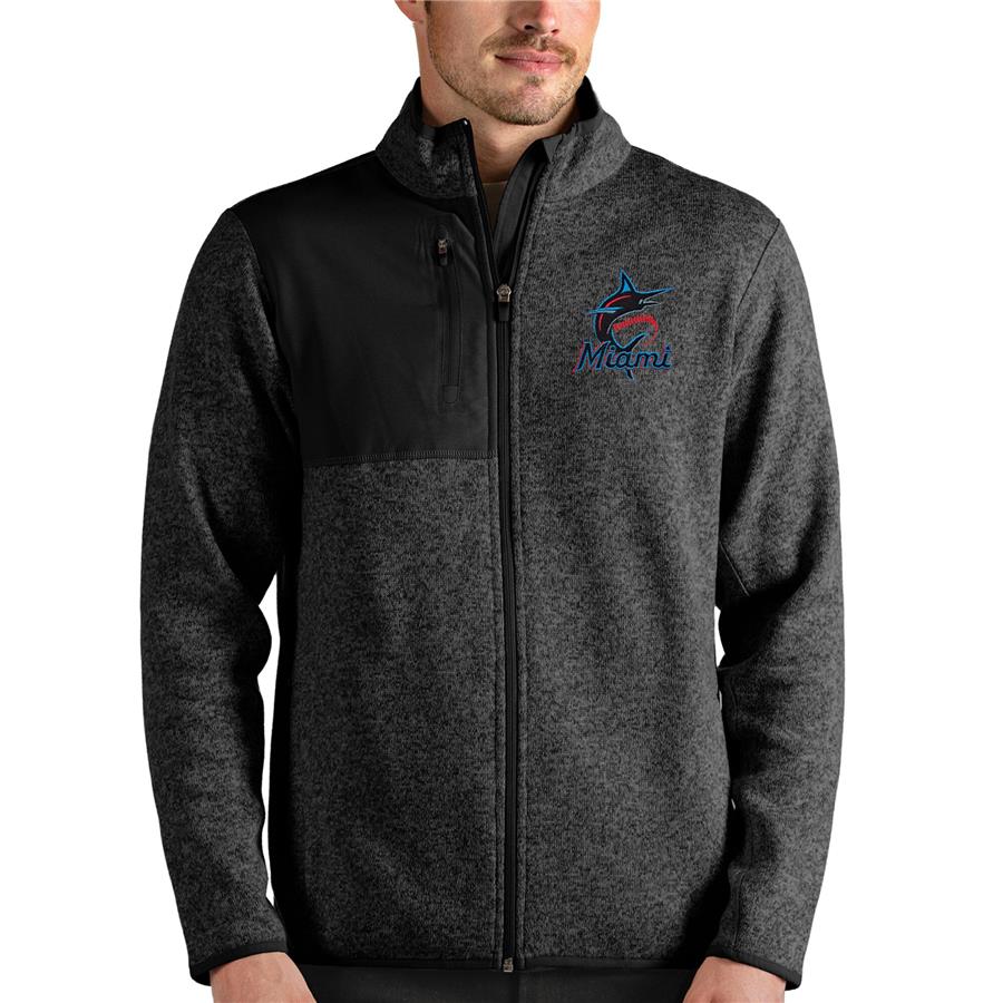 Miami Marlins Antigua Fortune Full-Zip Jacket - Heathered Black