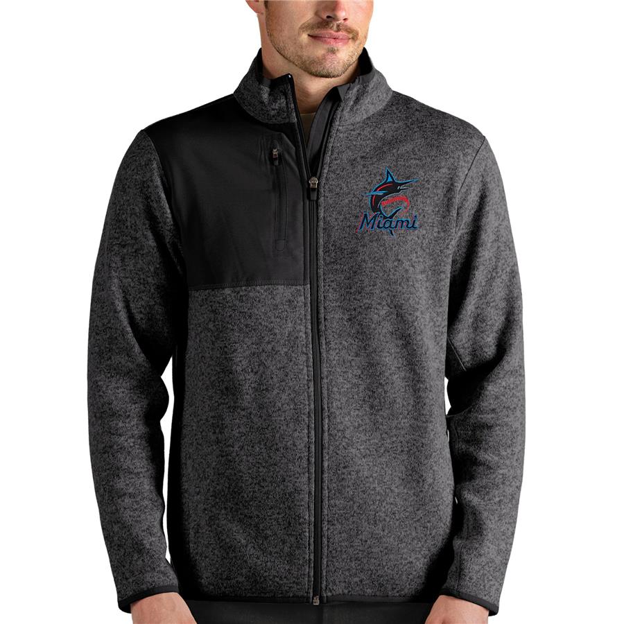 Miami Marlins Antigua Fortune Full-Zip Jacket - Heathered Charcoal