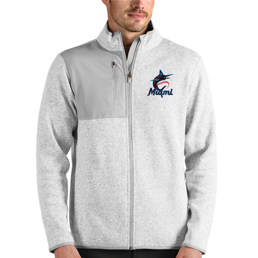 Miami Marlins Antigua Fortune Full-Zip Jacket - Heathered Gray