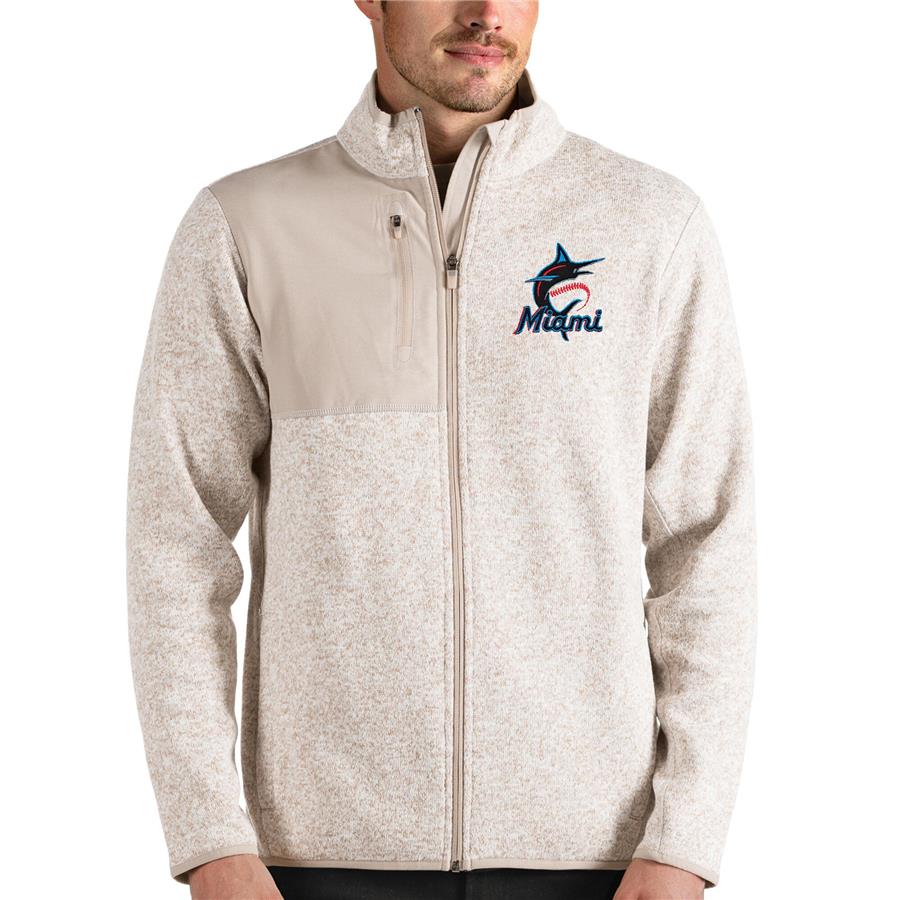 Miami Marlins Antigua Fortune Full-Zip Jacket - Oatmeal